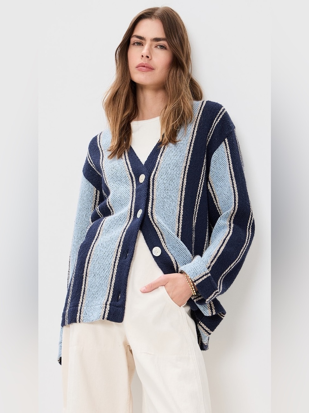 Faherty Dockside Organic Cotton Cardigan Sweater Womens Size L/XL Stripes